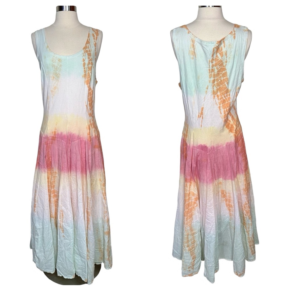 The Pyramid Collection Cotton Tyedye Whimsical Hippie Boho Sleeveless Maxi Dress